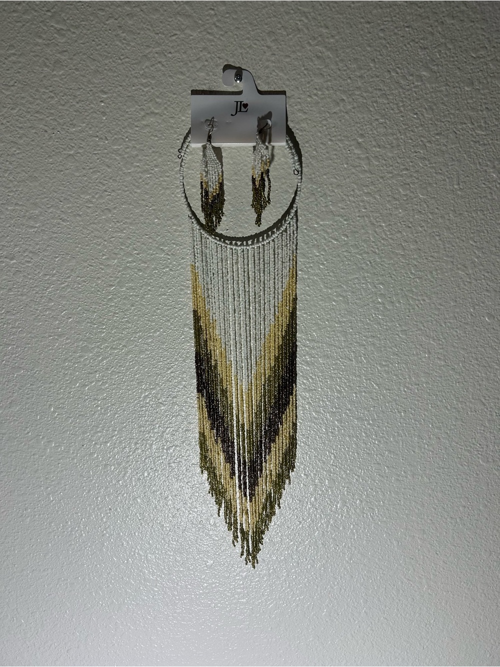 Layered Beaded Fringe Necklace & Earring Set in Gold, Silver, Black